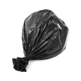 Photo of Black plastic garbage bag isolated on white