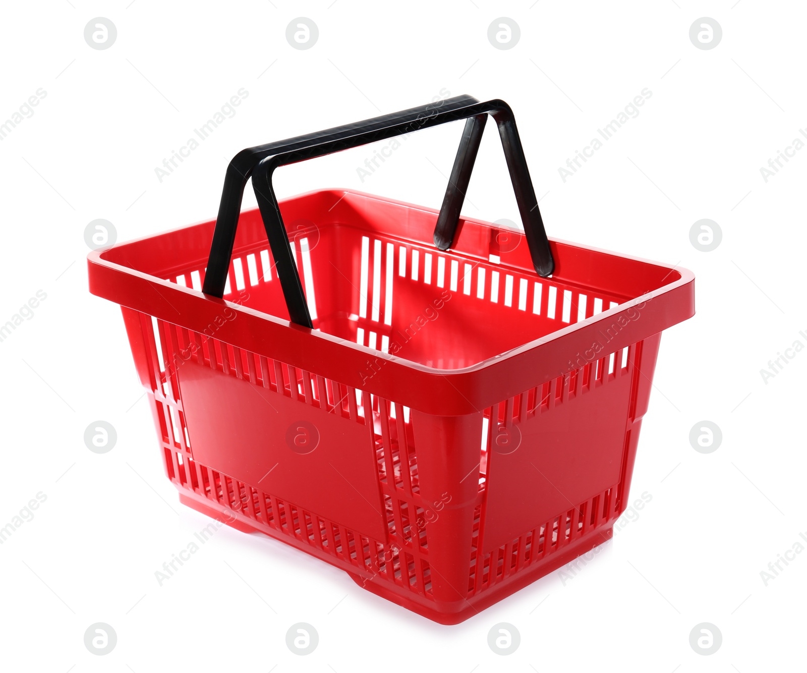 Photo of Color plastic shopping basket on white background