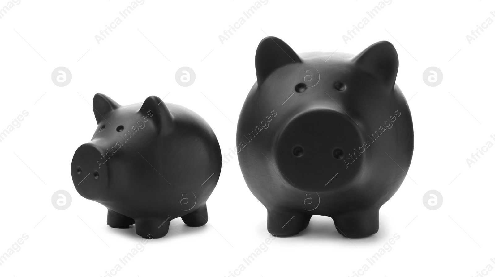 Image of Black ceramic piggy banks on white background