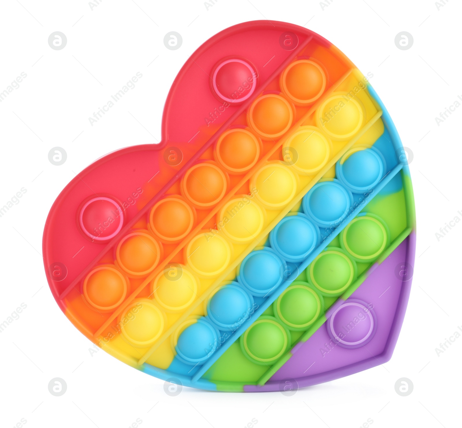 Photo of Heart shaped rainbow pop it fidget toy isolated on white, top view