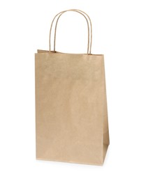 Photo of Empty shopping paper bag isolated on white