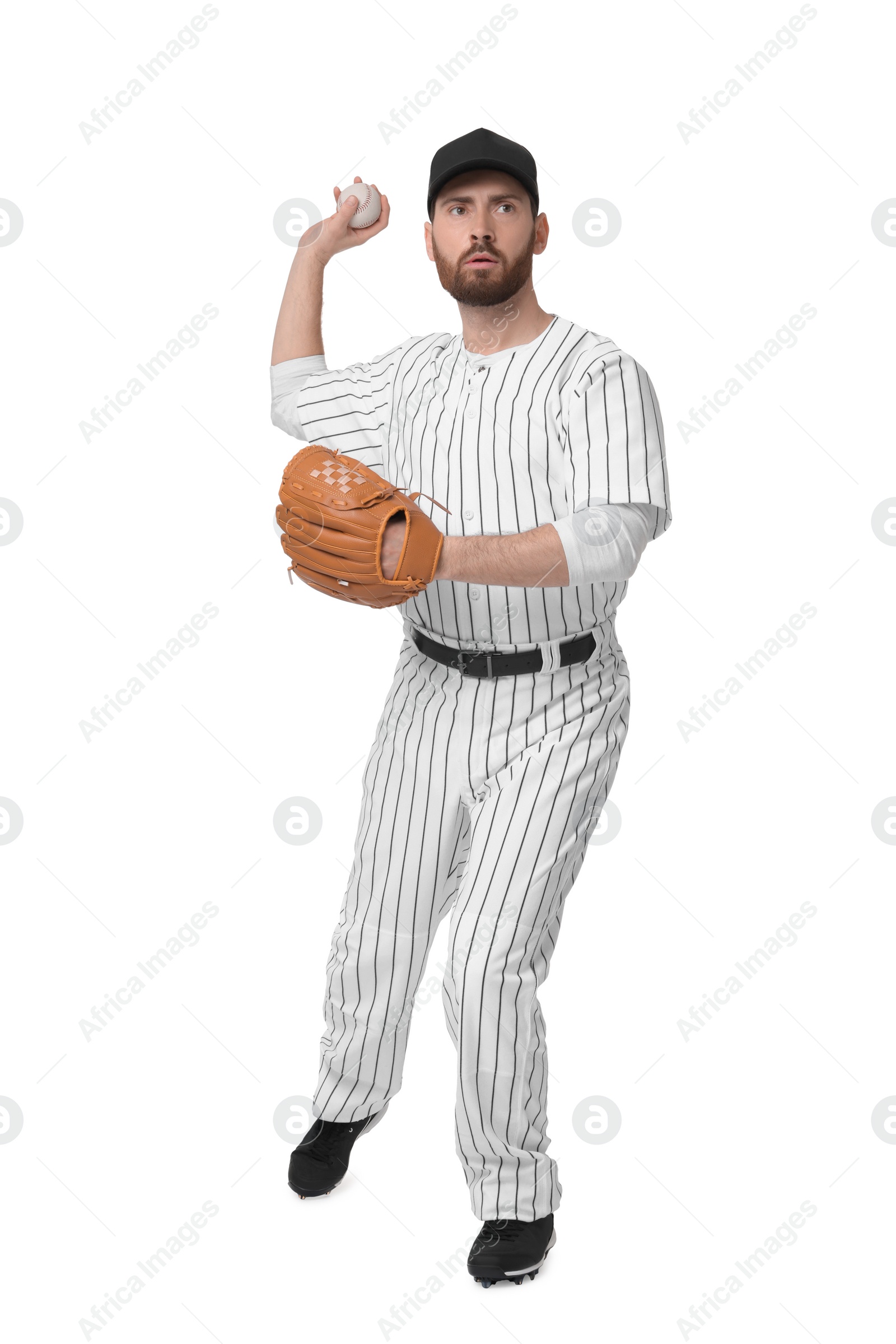 Photo of Baseball player throwing ball on white background