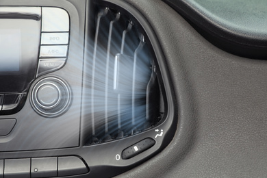 Image of Air conditioner system in modern car, closeup