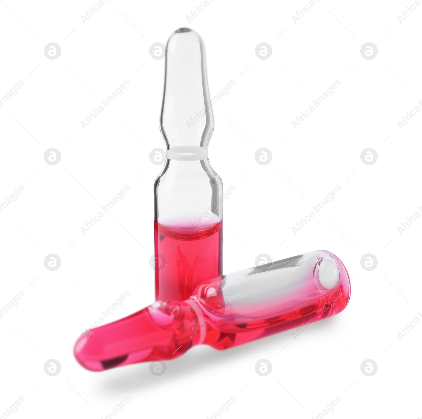 Photo of Pharmaceutical ampoules with medication on white background