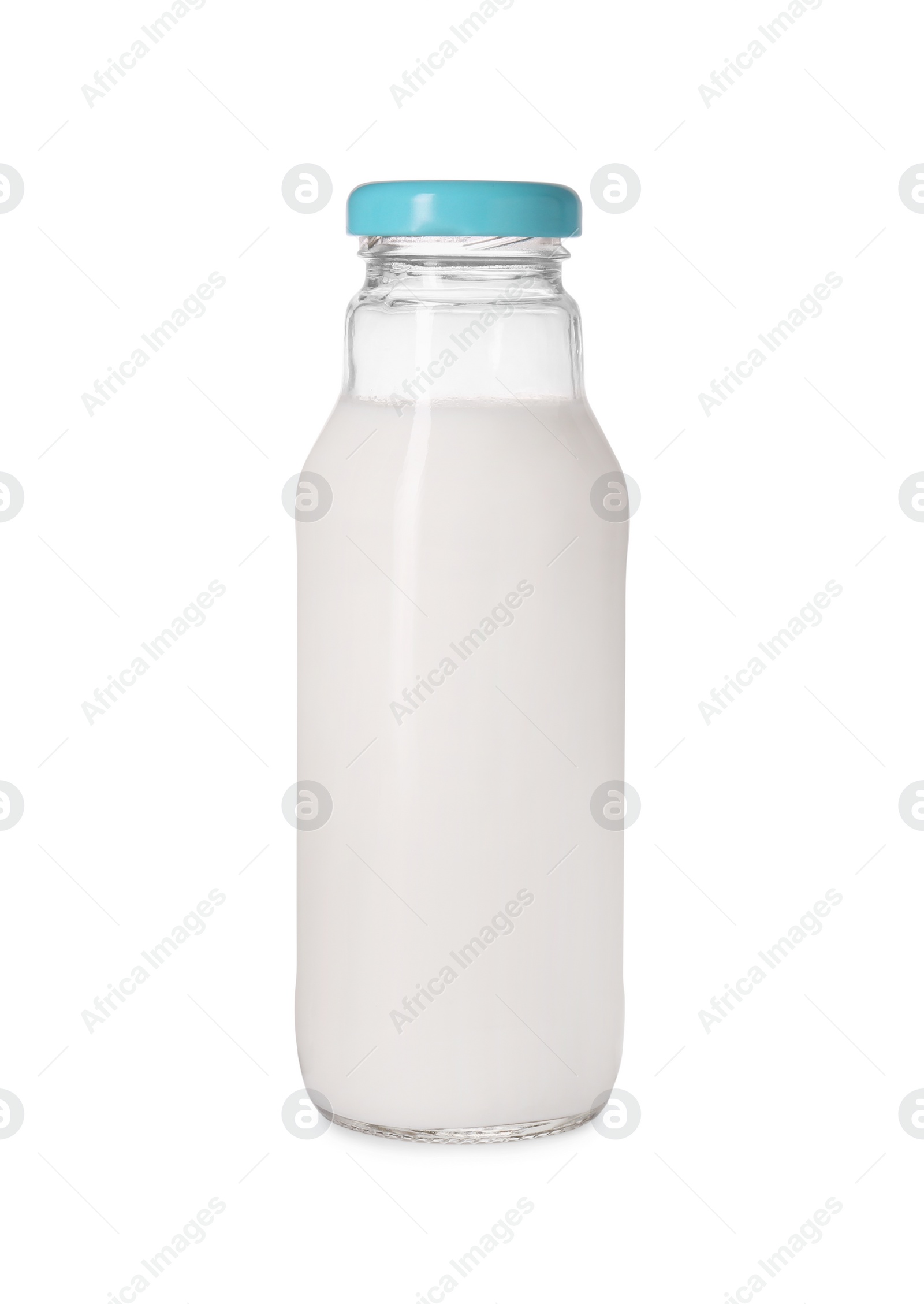 Photo of Bottle of tasty milk isolated on white