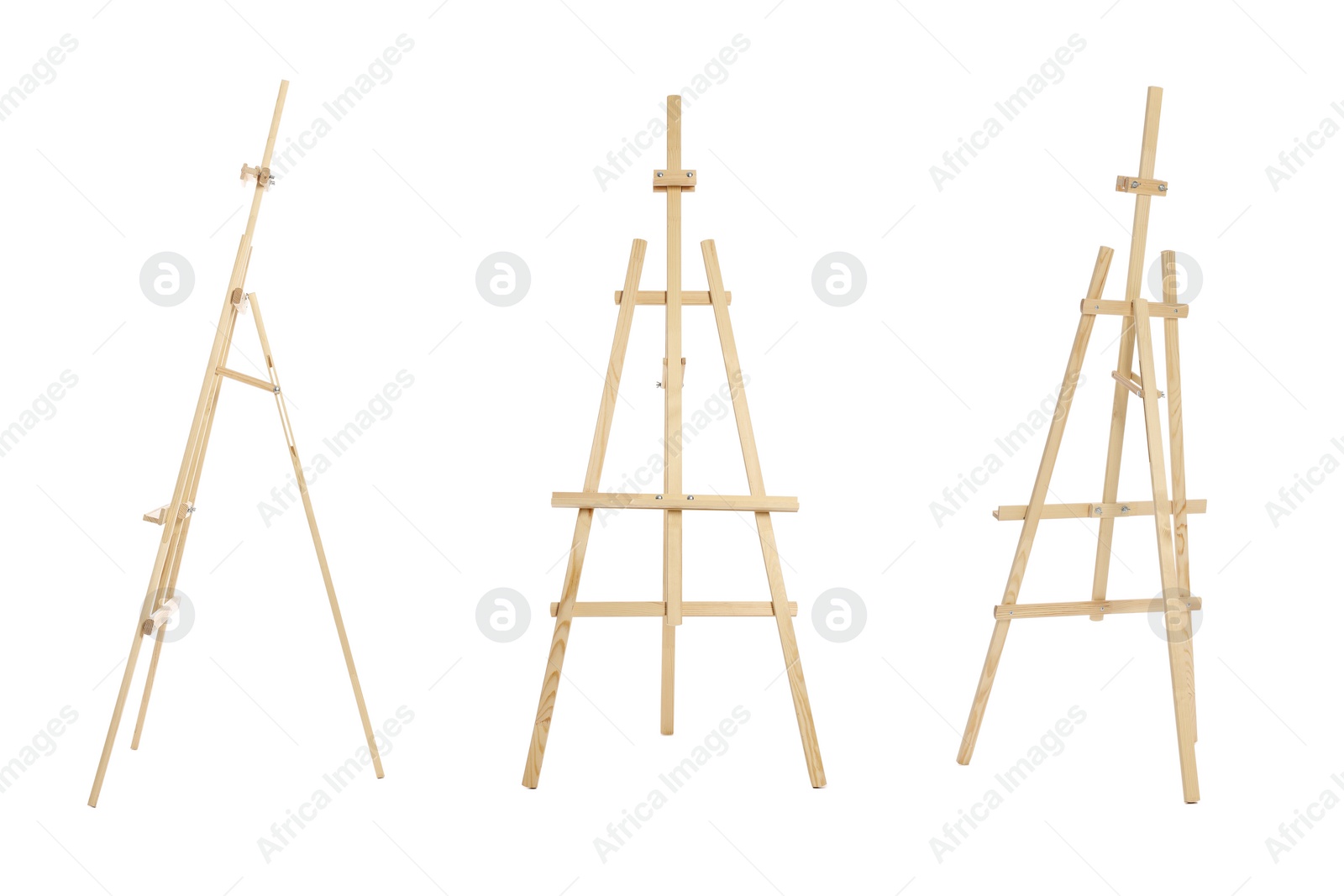 Image of Wooden easel isolated on white, different sides