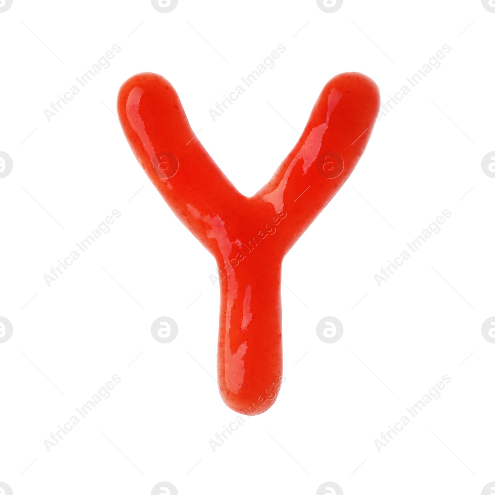 Photo of Letter Y written with red sauce on white background