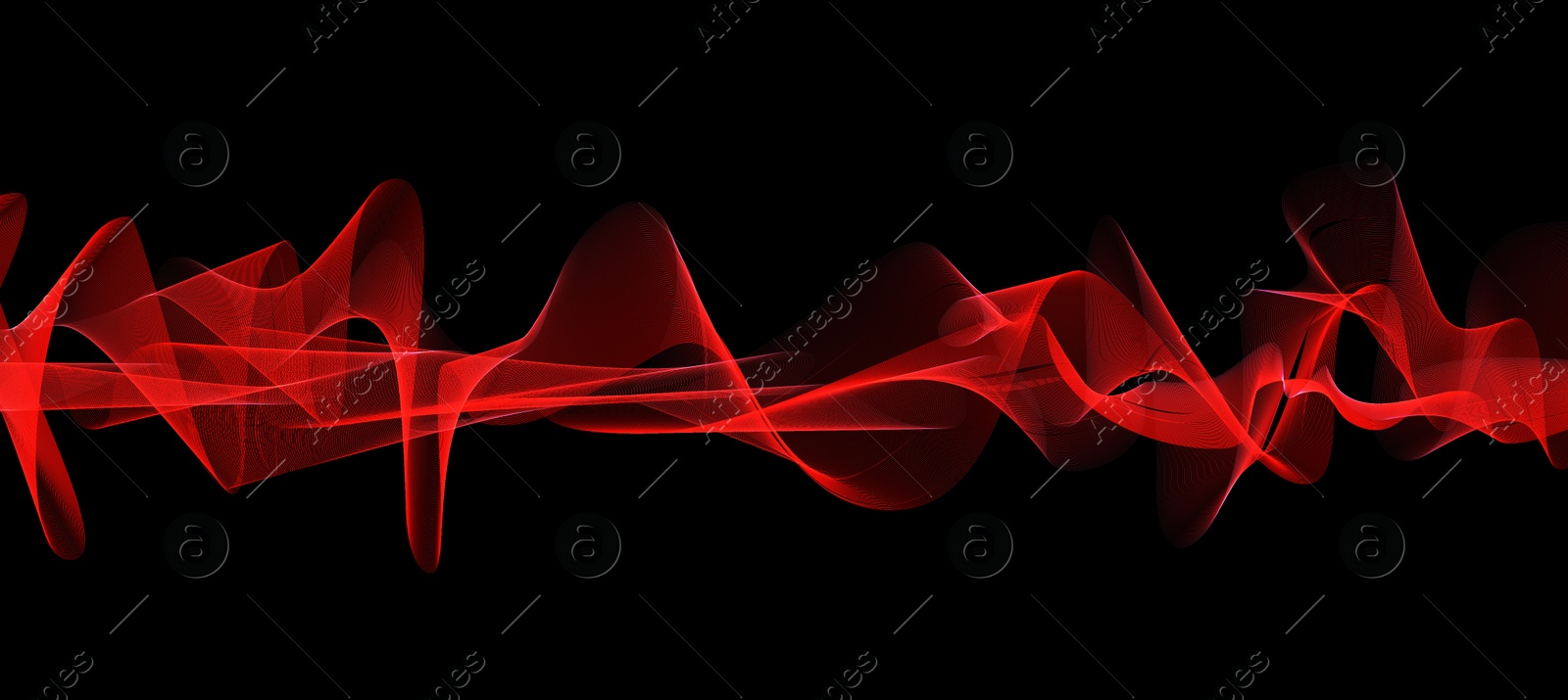 Image of Illustration of dynamic sound waves on black background. Banner design