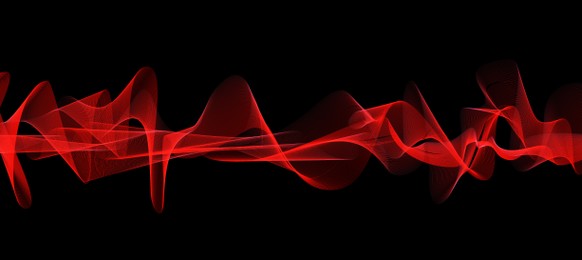 Image of Illustration of dynamic sound waves on black background. Banner design