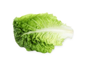 Fresh green leaf of romaine lettuce isolated on white, top view