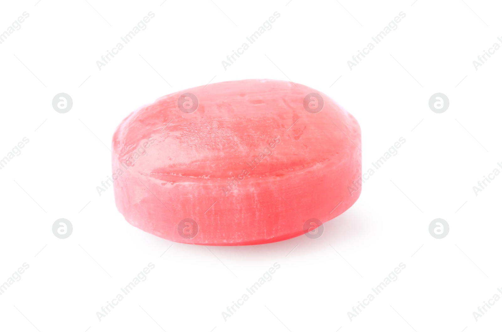 Photo of One pink cough drop isolated on white