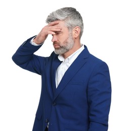 Photo of Mature businessman in stylish clothes posing on white background