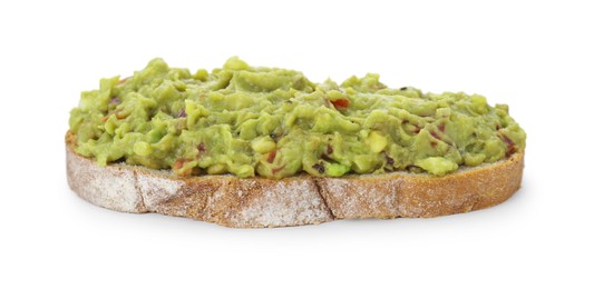 Photo of Delicious sandwich with guacamole isolated on white