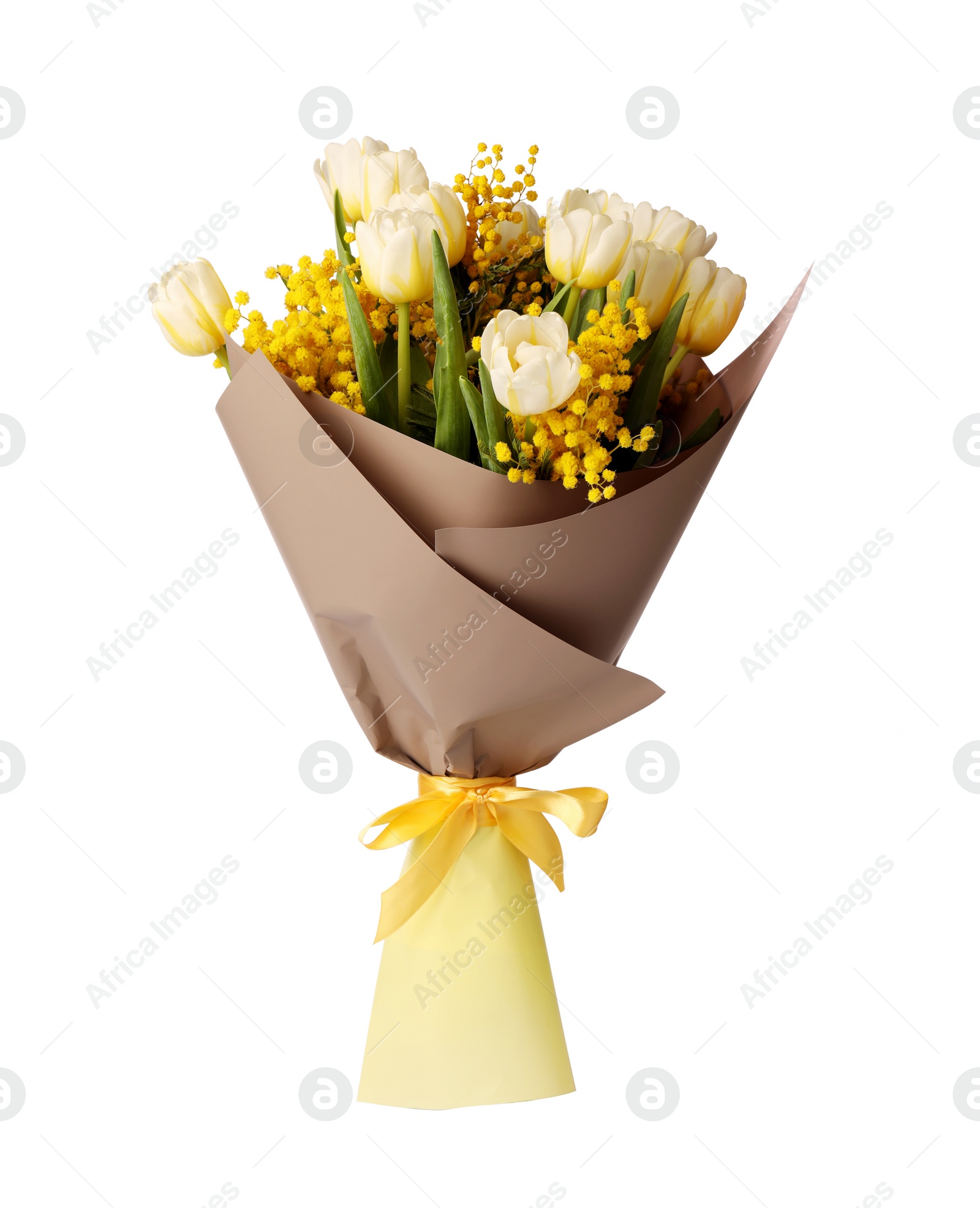 Photo of Bouquet of beautiful spring flowers isolated on white