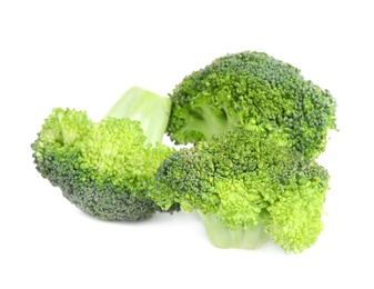 Photo of Fresh green broccoli on white background. Organic food