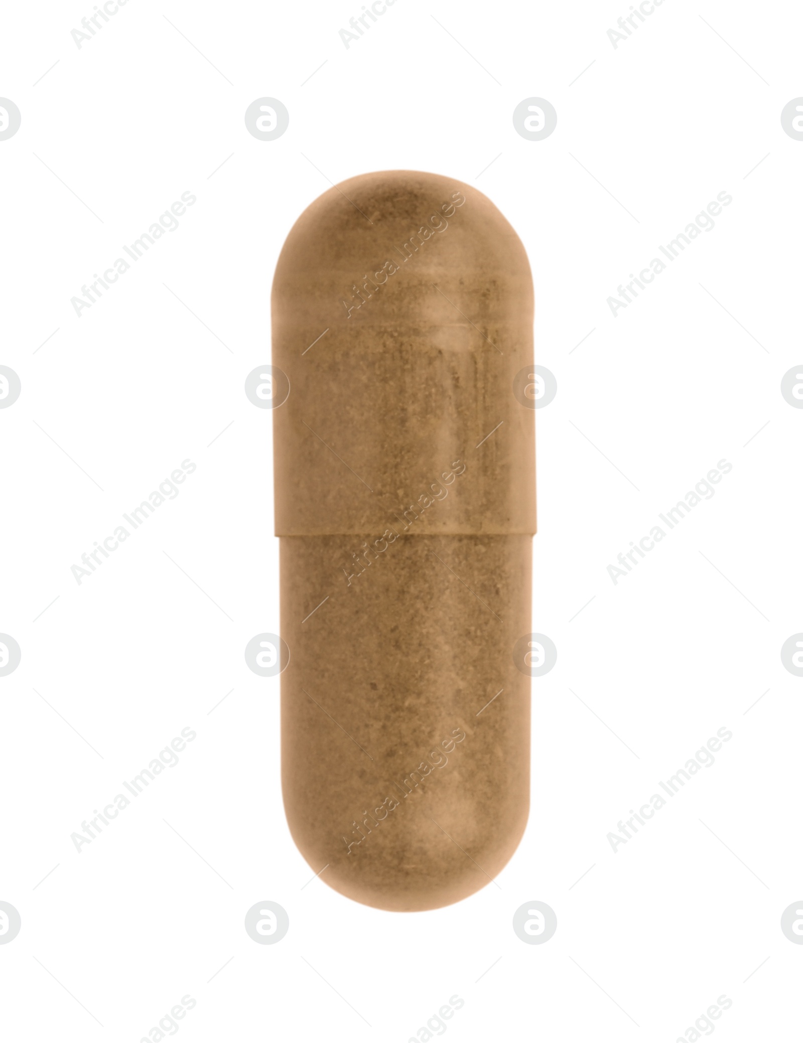 Photo of One vitamin capsule isolated on white. Health supplement