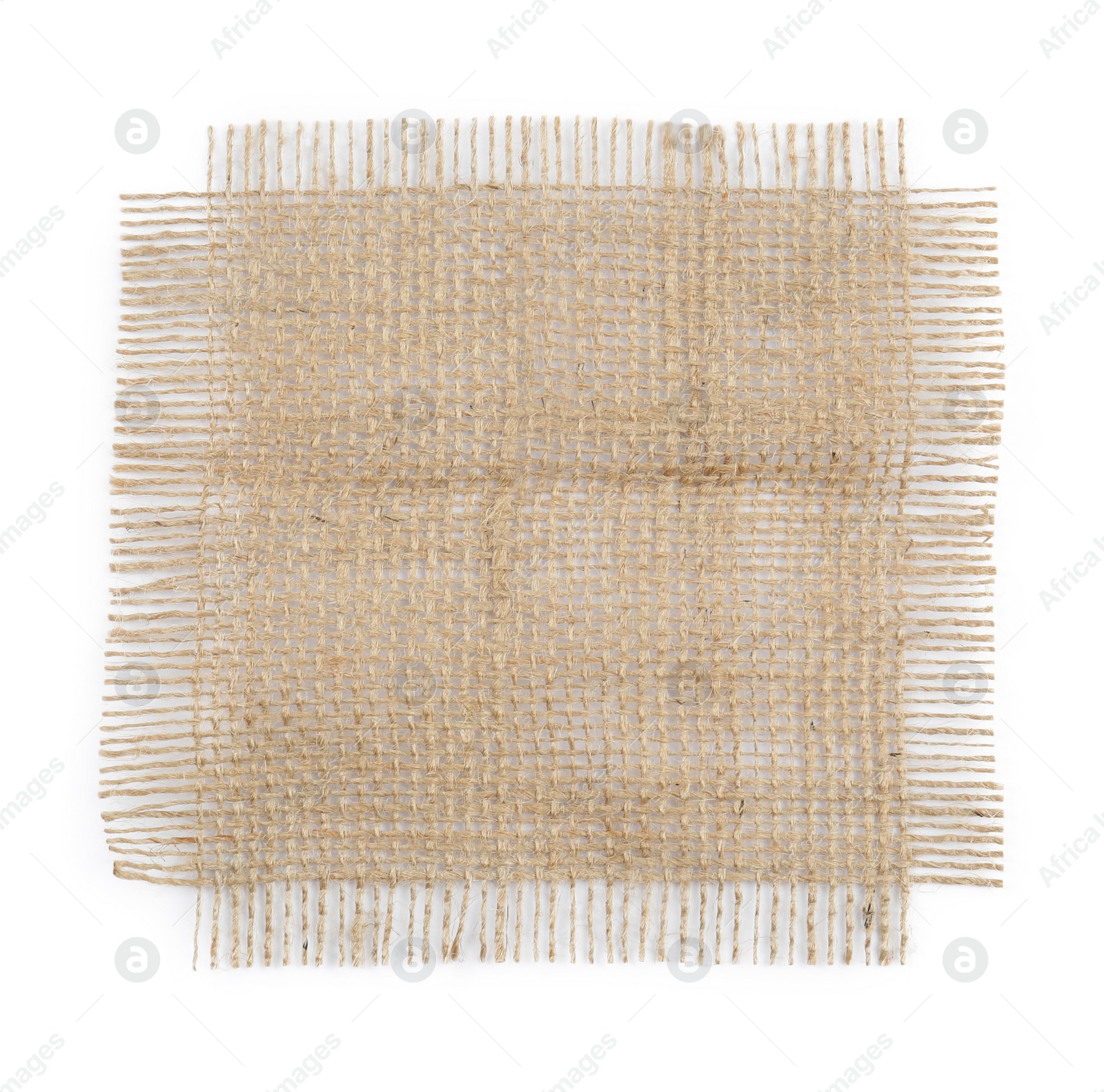 Photo of Piece of burlap fabric isolated on white, top view