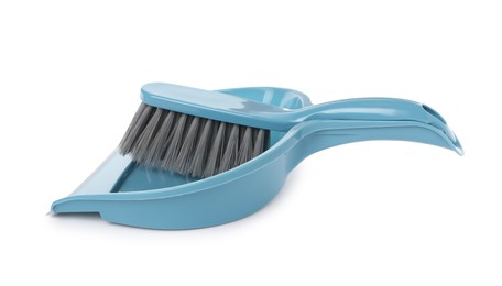 Photo of Plastic hand broom and dustpan isolated on white