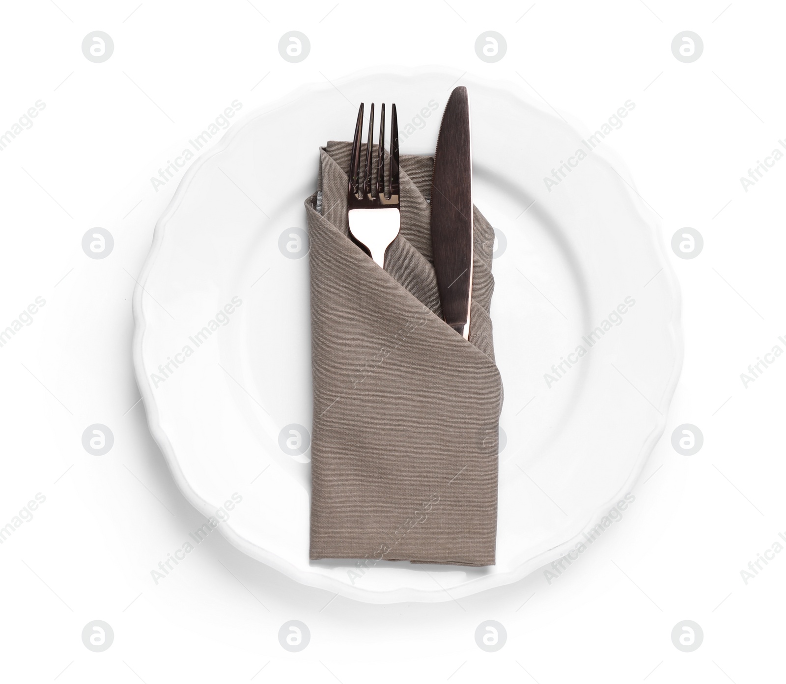 Photo of Elegant table setting on white background, top view