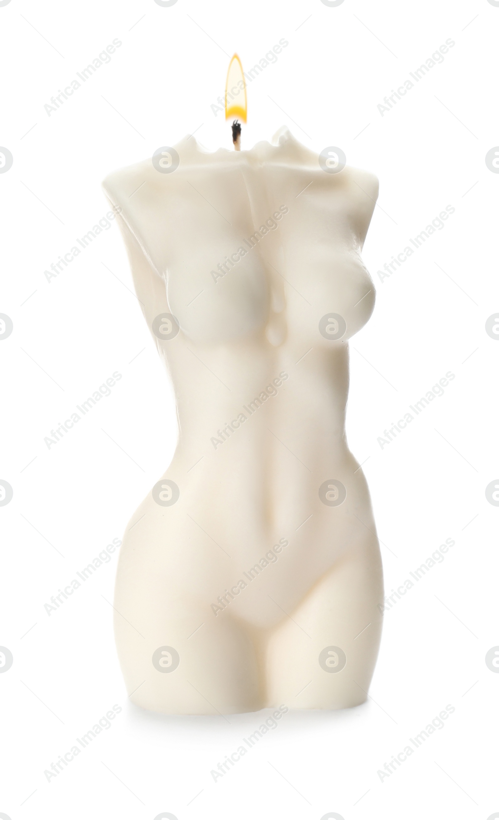 Photo of Beautiful female body shaped candle isolated on white