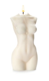 Photo of Beautiful female body shaped candle isolated on white