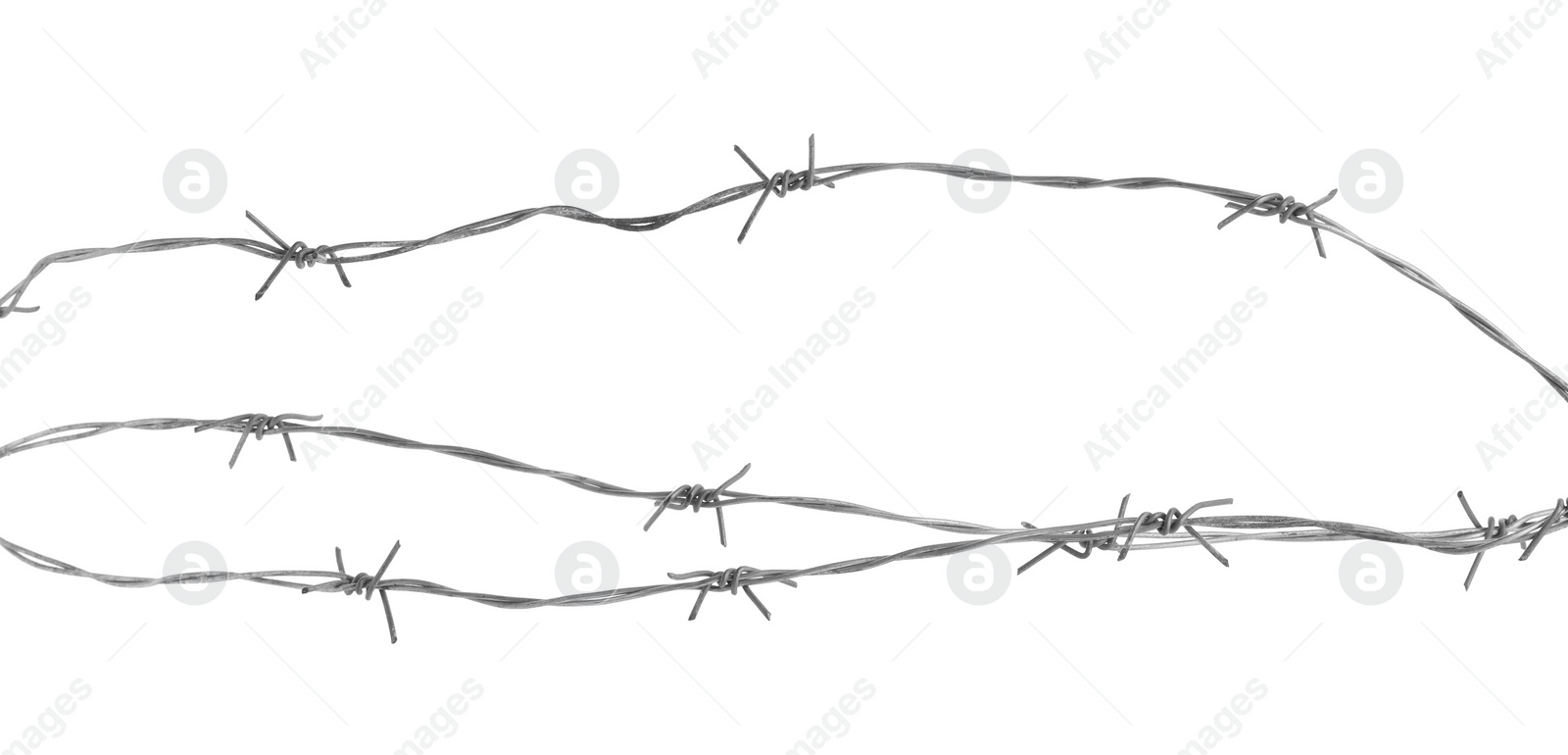 Photo of Shiny metal barbed wire isolated on white