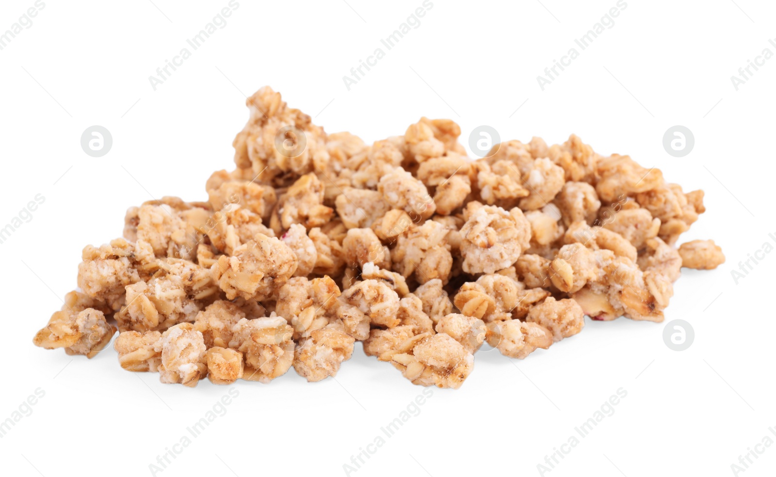 Image of Heap of tasty crispy granola on white background