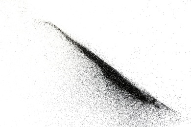 Photo of Line made of shiny black glitter on white background, top view