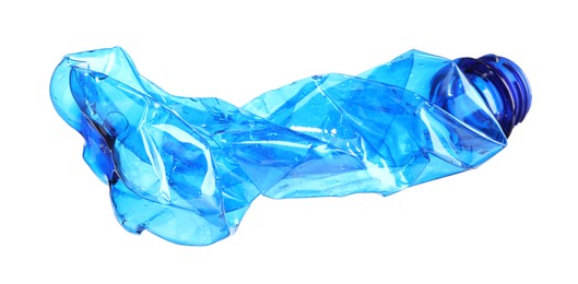 Photo of Crumpled disposable plastic bottle isolated on white