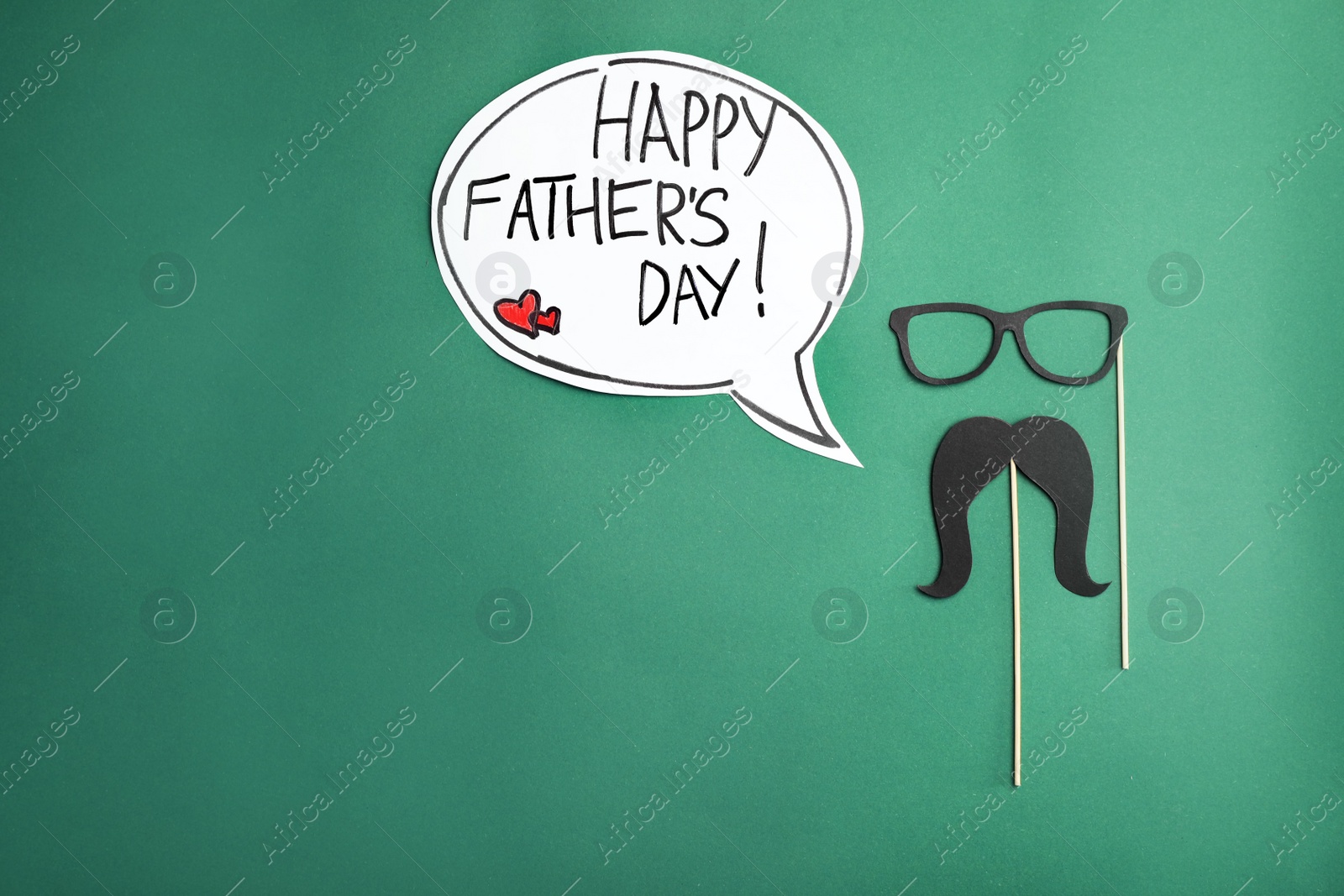 Photo of Flat lay composition with paper decor and space for text on color background. Happy Father's Day