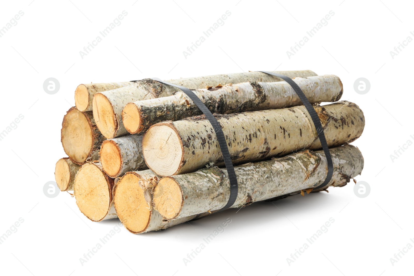 Photo of Bunch of cut firewood isolated on white