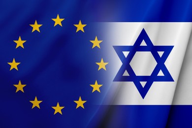 Image of International relations. Flags of Israel and European Union