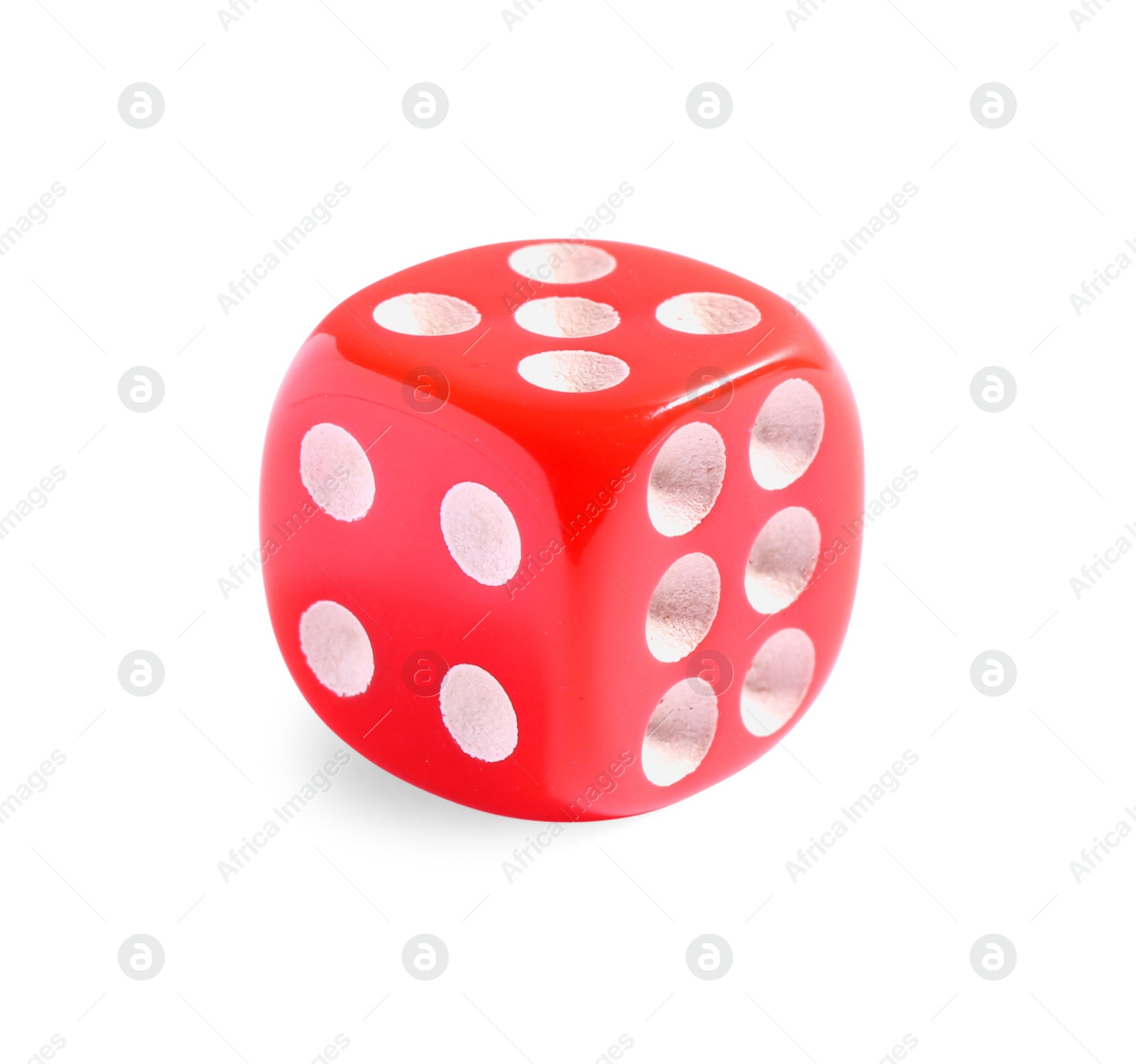 Photo of One red game dice isolated on white