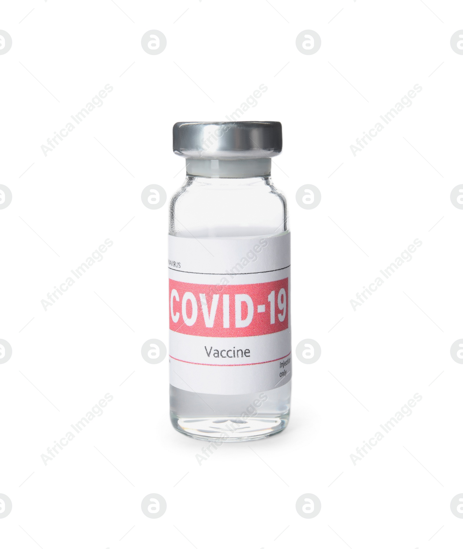 Photo of Vial with vaccine against coronavirus isolated on white