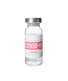 Photo of Vial with vaccine against coronavirus isolated on white