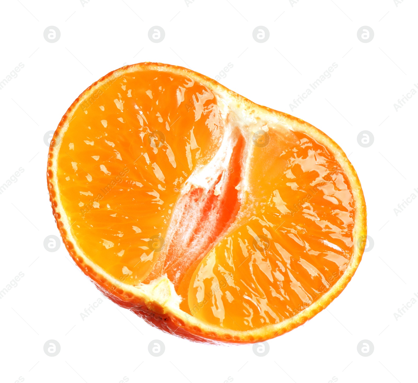 Photo of Cut fresh juicy tangerine isolated on white