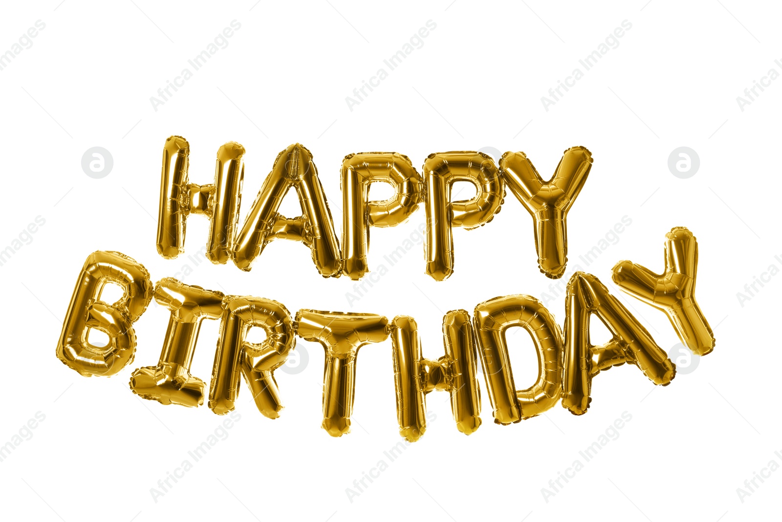 Photo of Phrase HAPPY BIRTHDAY made of color balloon letters on white background