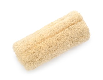 Photo of One natural loofah sponge isolated on white, top view