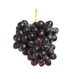 Photo of Bunch of fresh ripe juicy dark blue grapes isolated on white