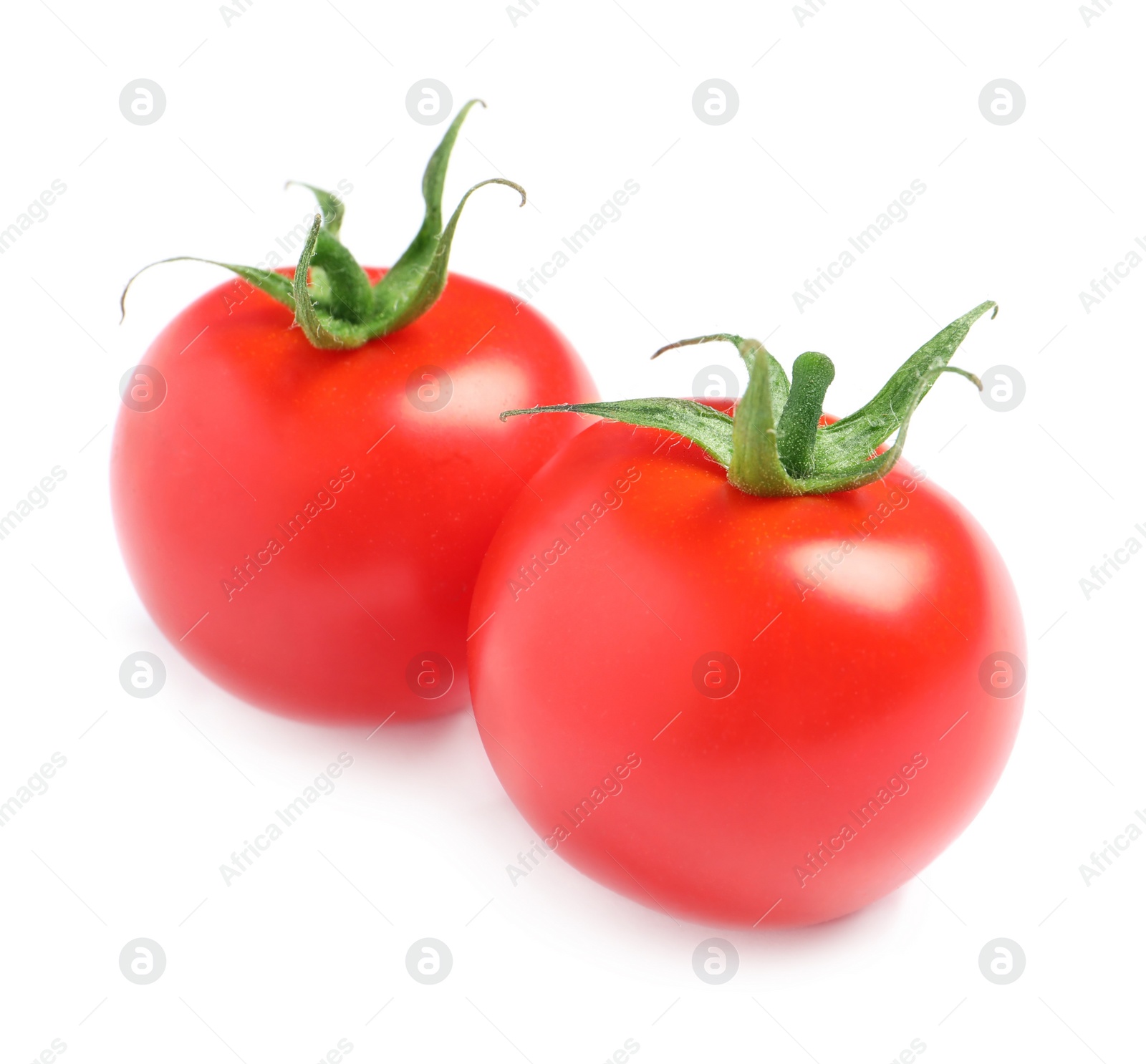 Photo of Fresh organic cherry tomatoes isolated on white