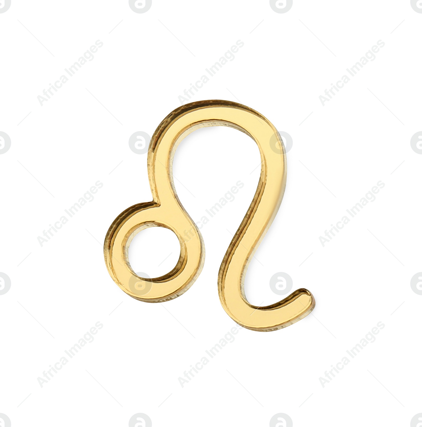 Photo of Zodiac sign. Golden Leo symbol isolated on white, top view