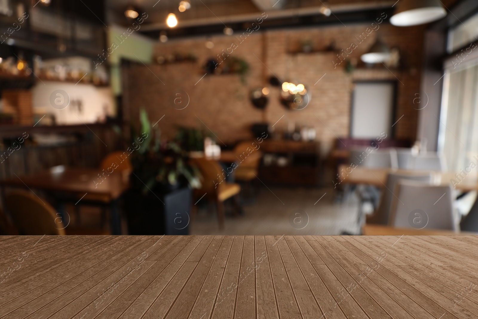 Image of Empty wooden surface in cafe. Space for design