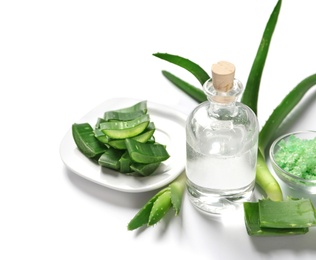 Photo of Composition with aloe vera on white background