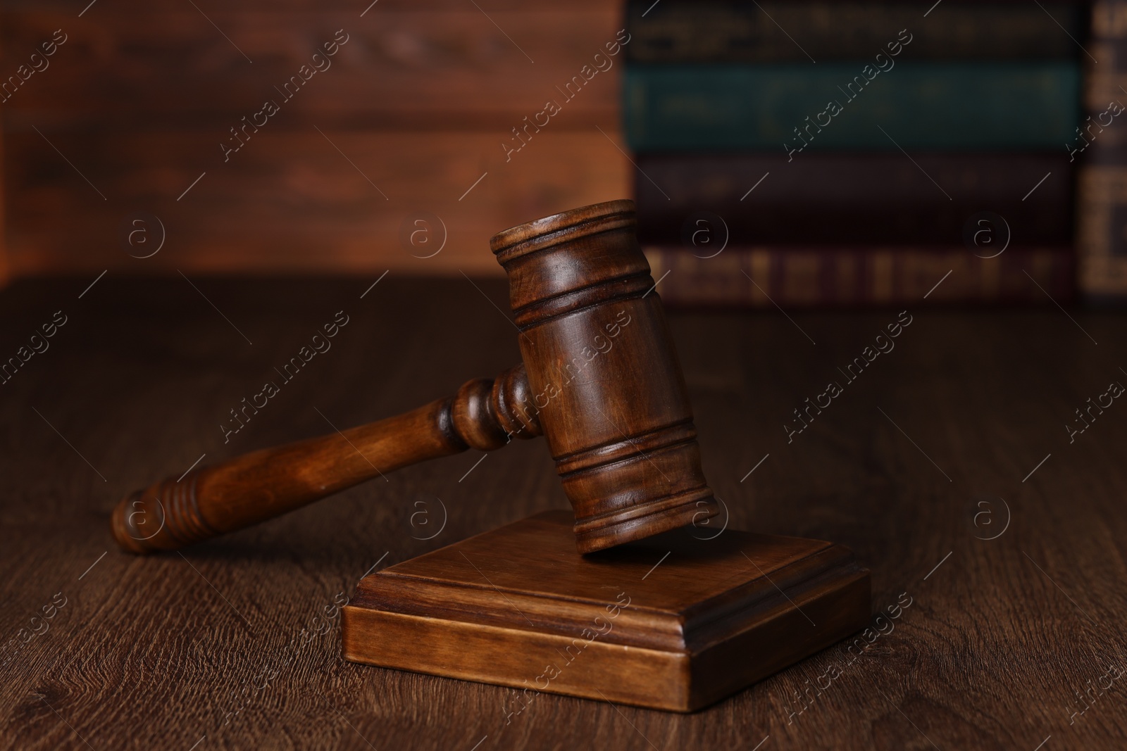 Photo of Law concept. Judge's gavel on wooden table