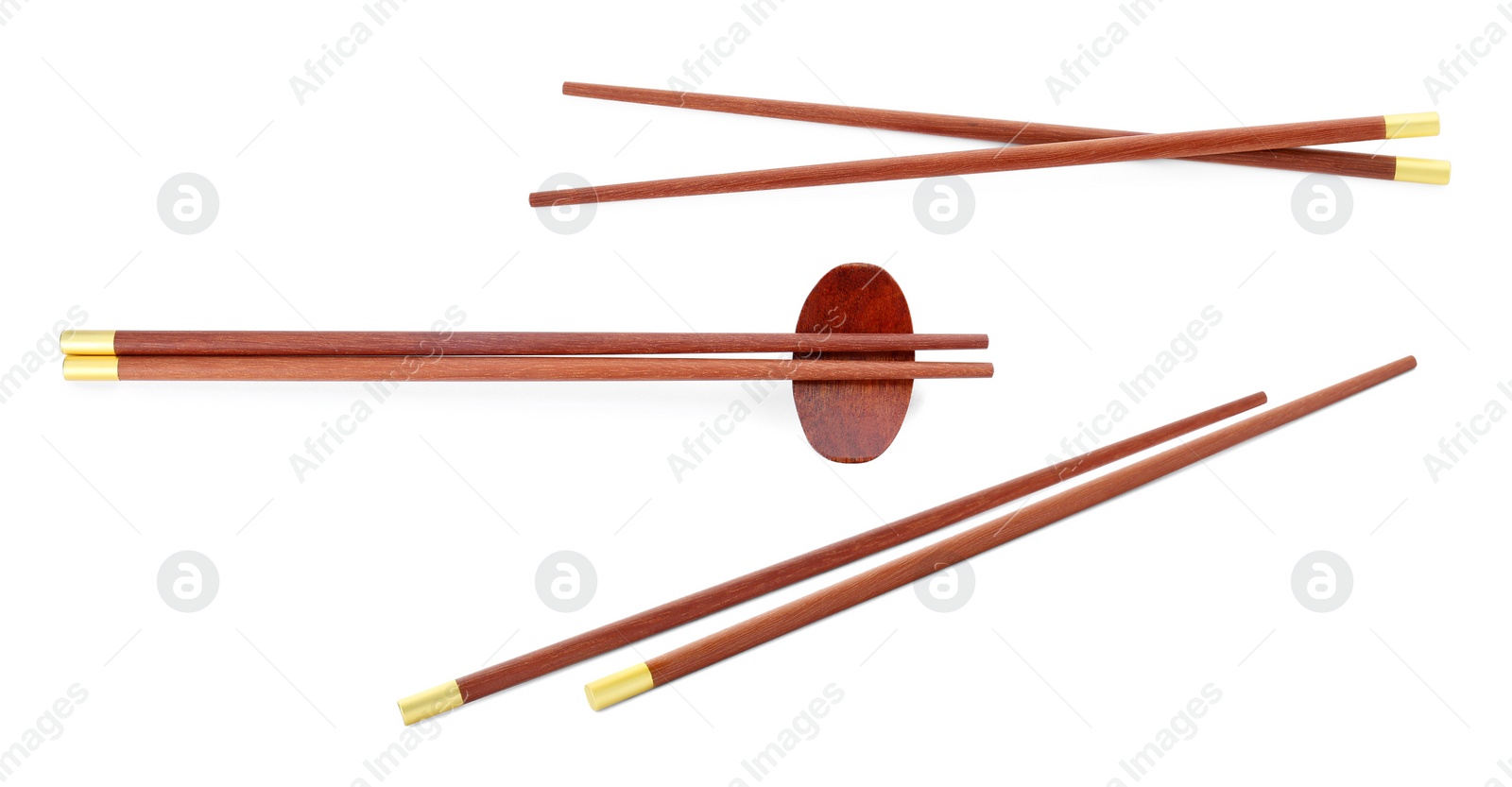 Image of Collage with wooden chopsticks isolated on white