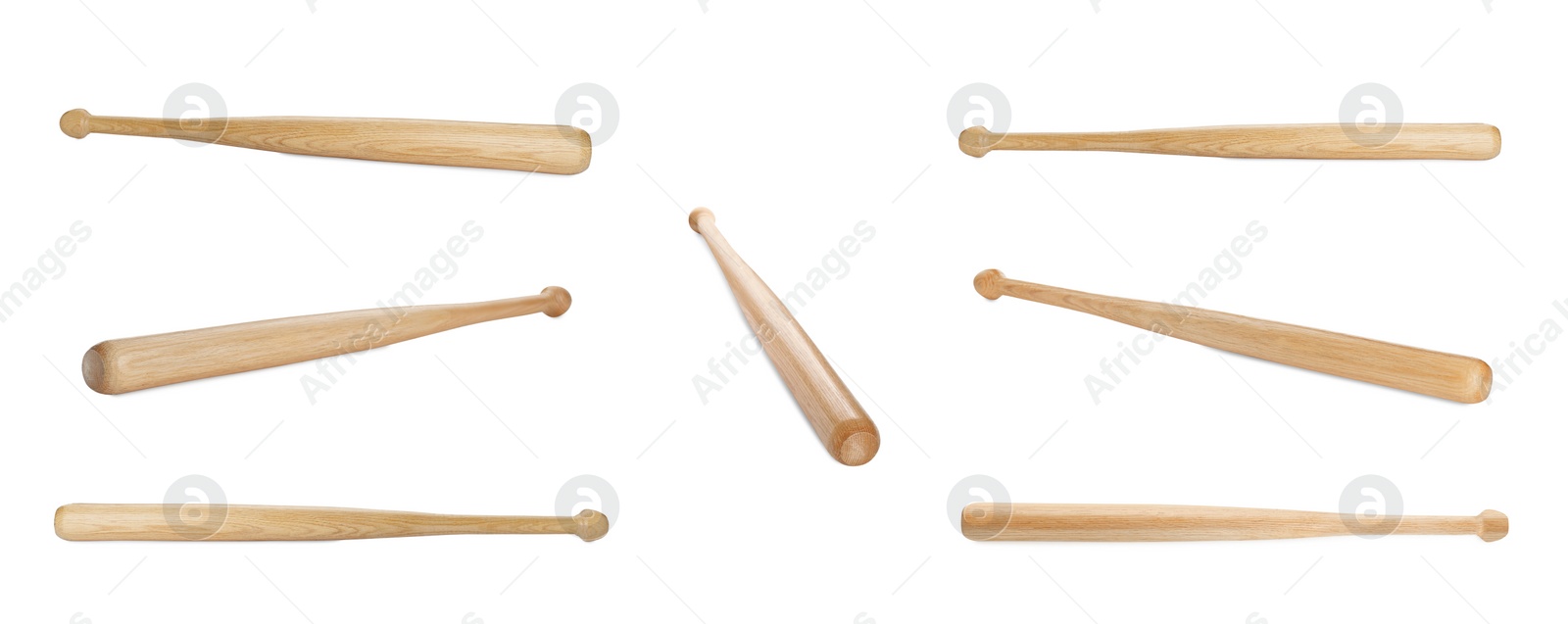 Image of Many different wooden baseball bats isolated on white, set