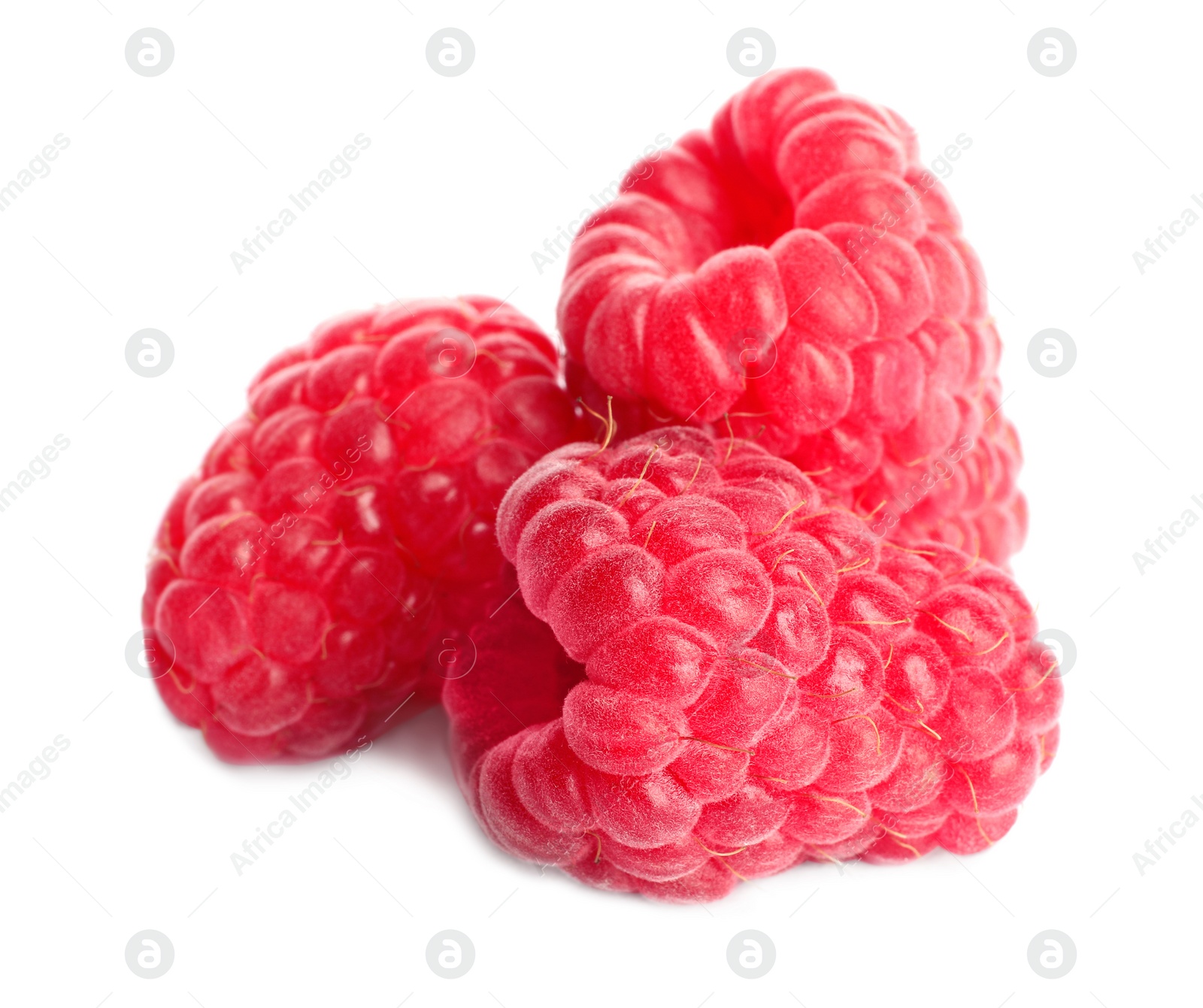 Photo of Delicious ripe sweet raspberries isolated on white