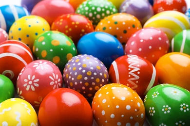 Photo of Many decorated Easter eggs as background. Festive tradition