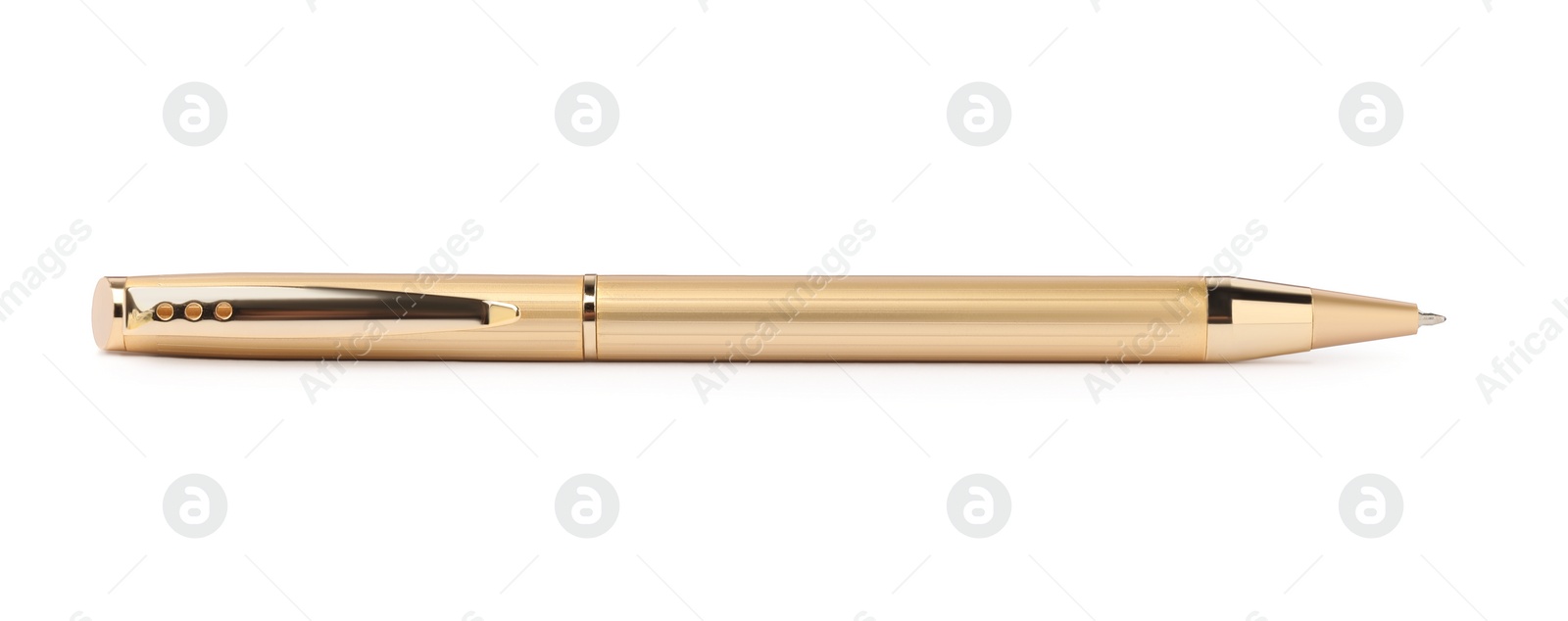 Photo of New stylish golden pen isolated on white