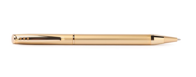 New stylish golden pen isolated on white